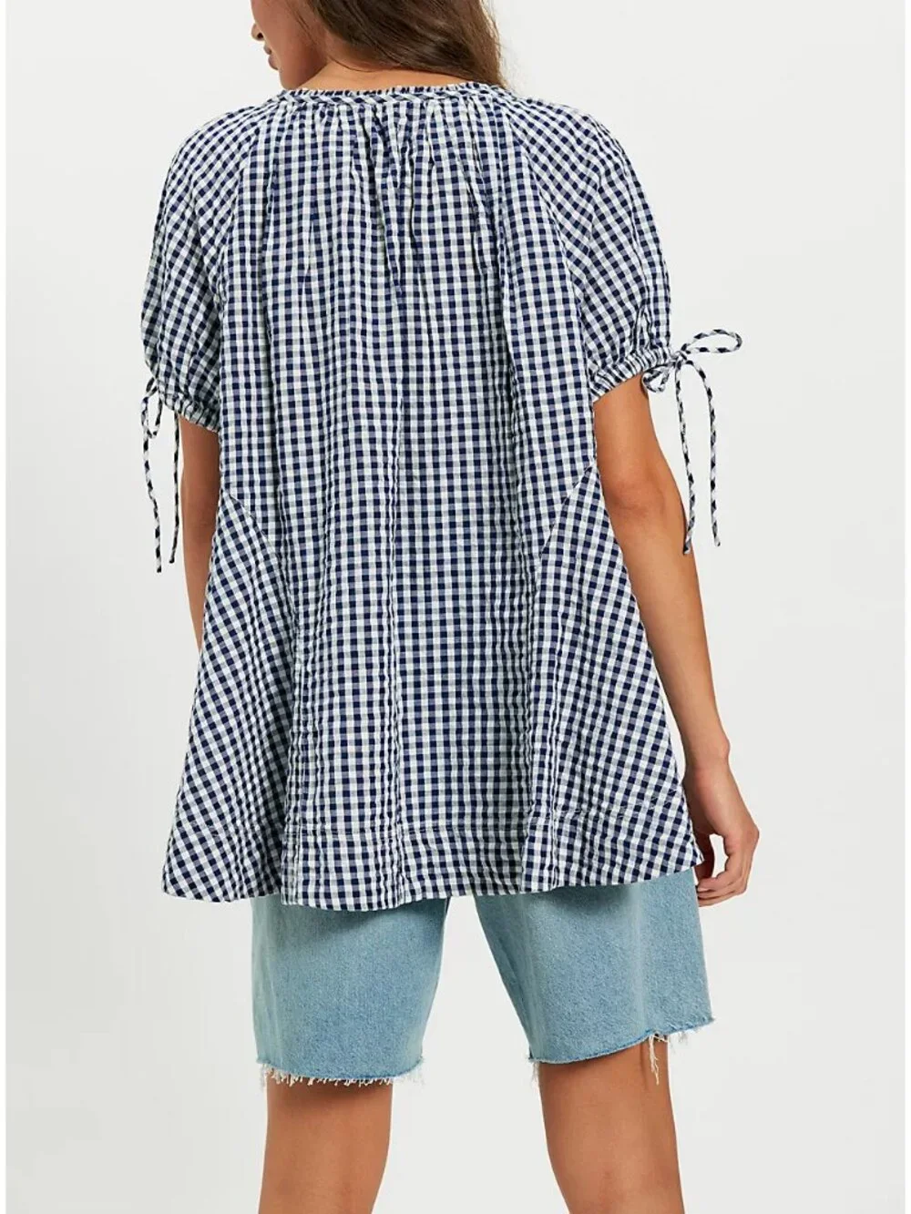 FREE PEOPLE Farley Gingham Tunic / Navy Combo - Picture 2 of 8